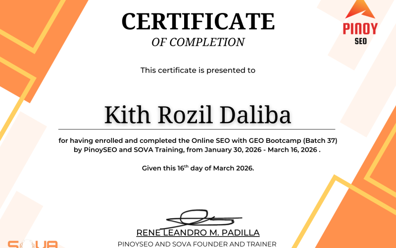 Certification PinoySeo.ph Graduate
